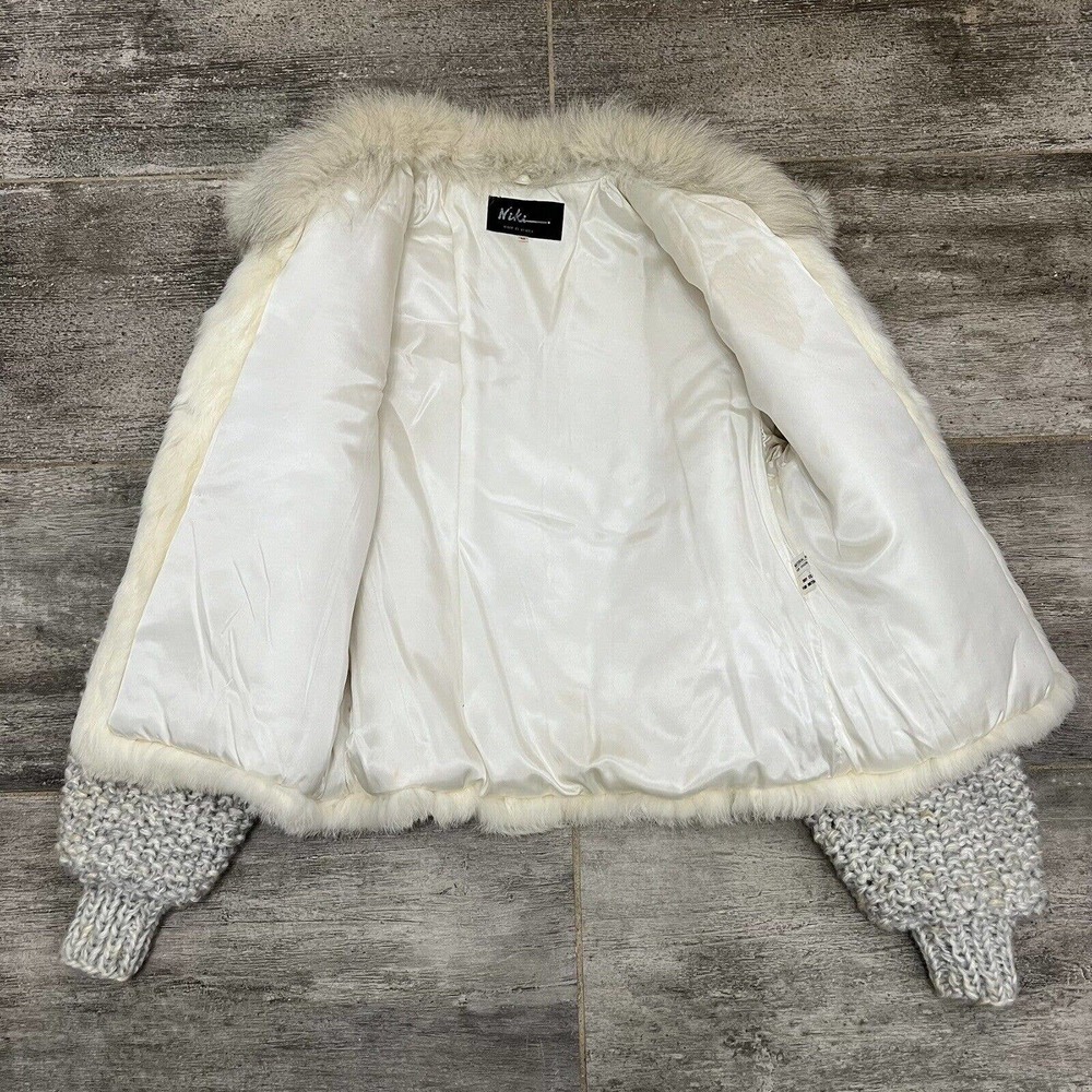 Vintage Niki Natural Rabbit Fur Jacket Chunky Knit Sleeves Women’s M Medium READ - Picture 10 of 13